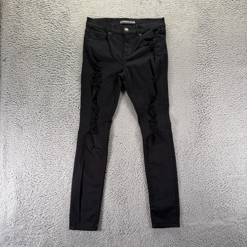 Express Jeans Women's 6 Black Cotton Denim Jegging Skinny Distressed Stretch